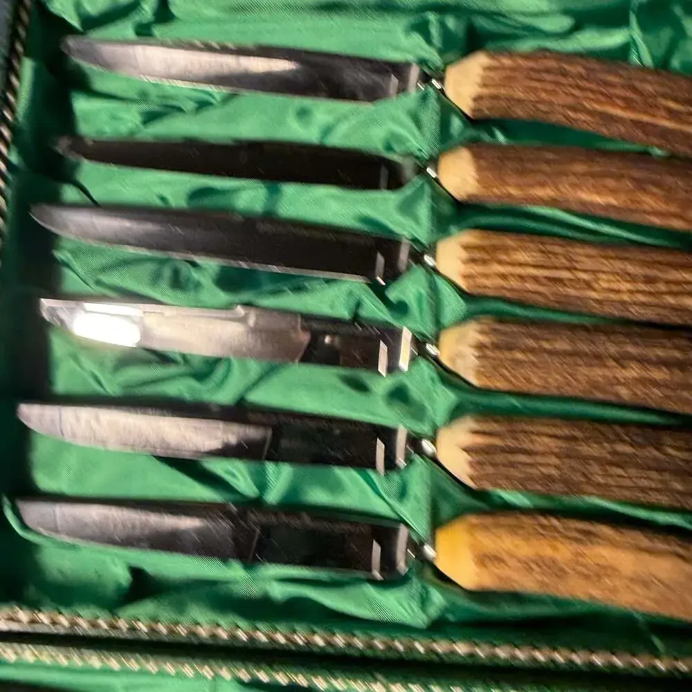 Vintage Boker Solingen Germany Stag Handle 11-Piece Carving and Steak Knife Set